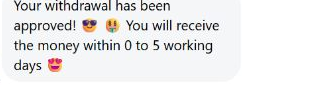 Redacted LeoVegas live chat excerpt reporting a withdrawal approved with a zero to five business day window