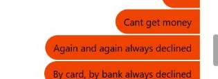 Redacted LeoVegas live chat excerpt saying money could not be withdrawn and card and bank attempts kept being declined